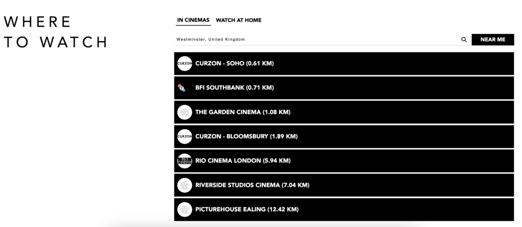 Showtimes widget - where to watch