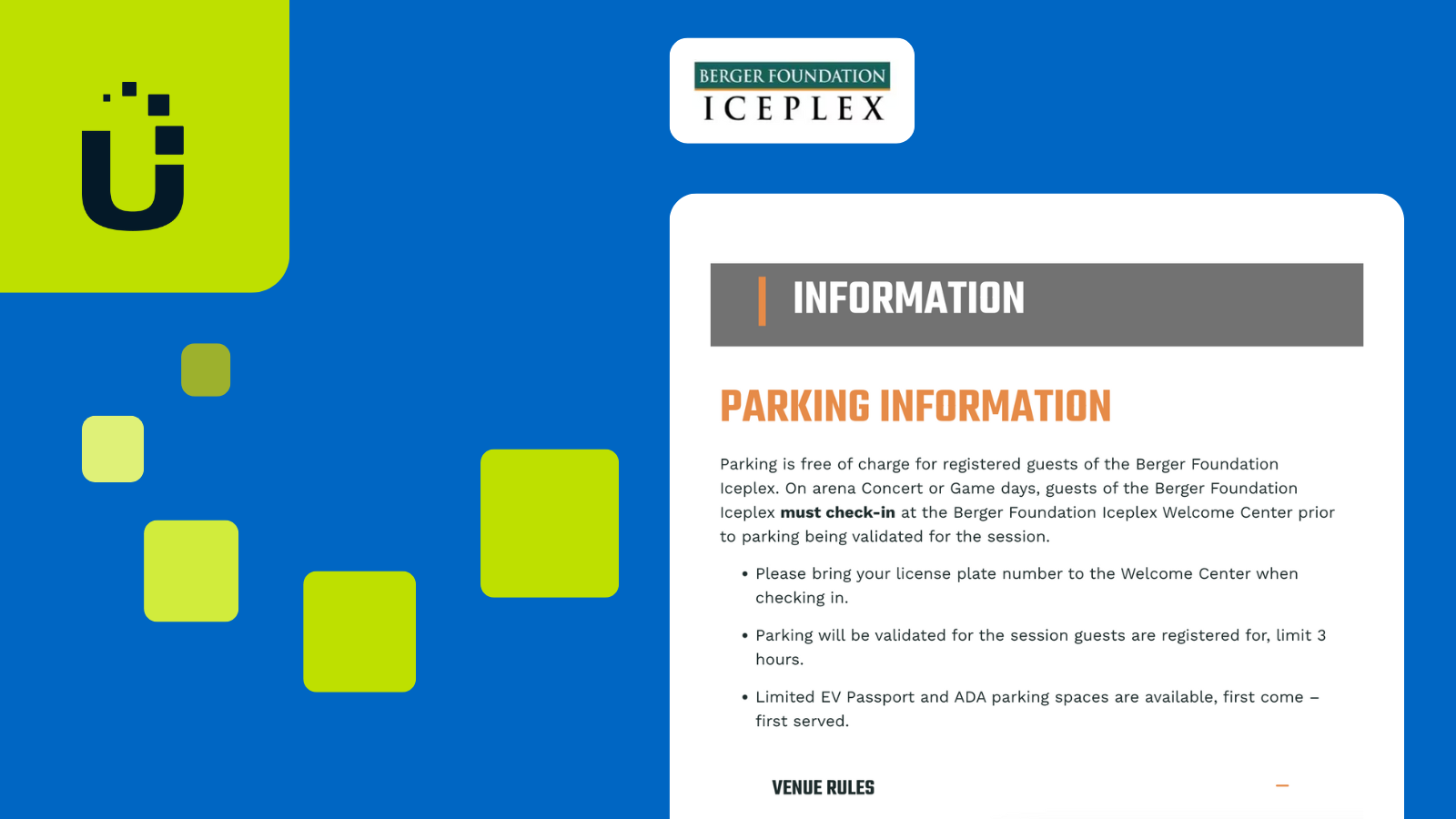 Berger Foundation Iceplex parking information